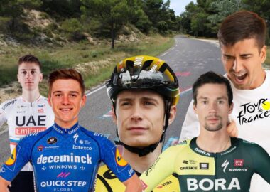 Les principaux favoris du Tour de France sur fond de route peinte